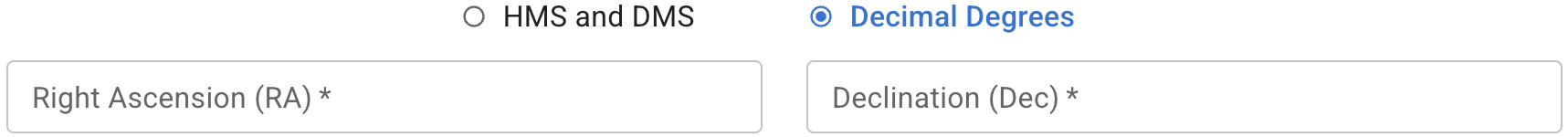 Radec in decimal degrees