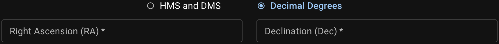 Radec in decimal degrees
