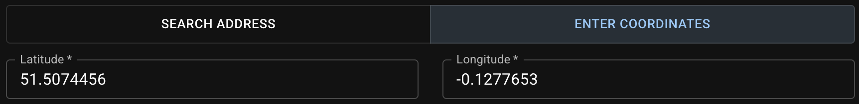 Coordinates displayed